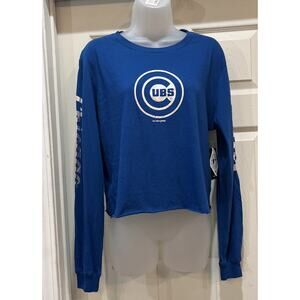 NWT S Womans Genuine MLB New Era Long Sleeve Chicago Cubs Cropped Shirt